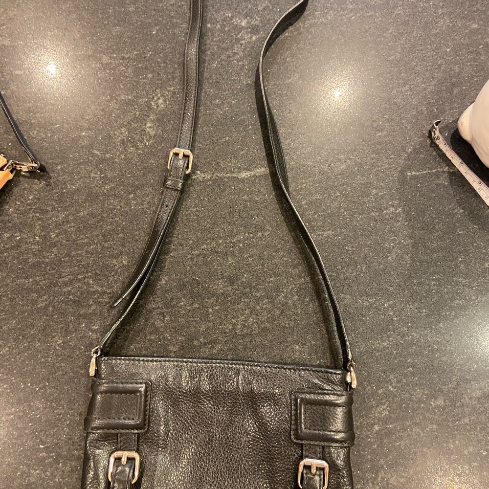 Cole Haan Black Leather Crossbody Bag with Silver buckles